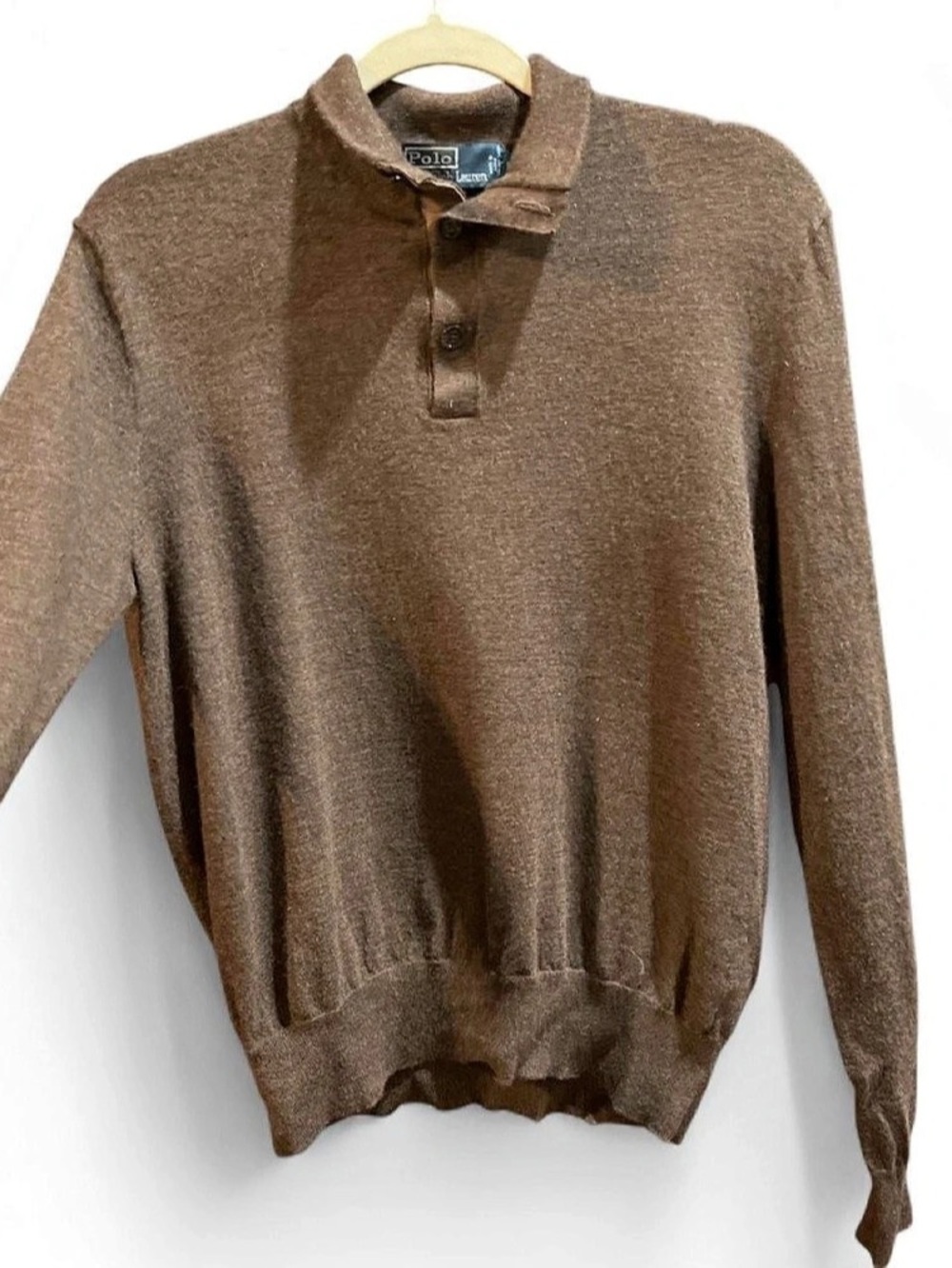 Polo Ralph Lauren Merino Wool Quarter Button Pullover Sweater Brown Large